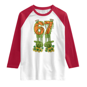 67 Basketball St Patricks Day Raglan Shirt Funny Six Seven Gen Alpha Meme Drip TS14 White Red Print Your Wear
