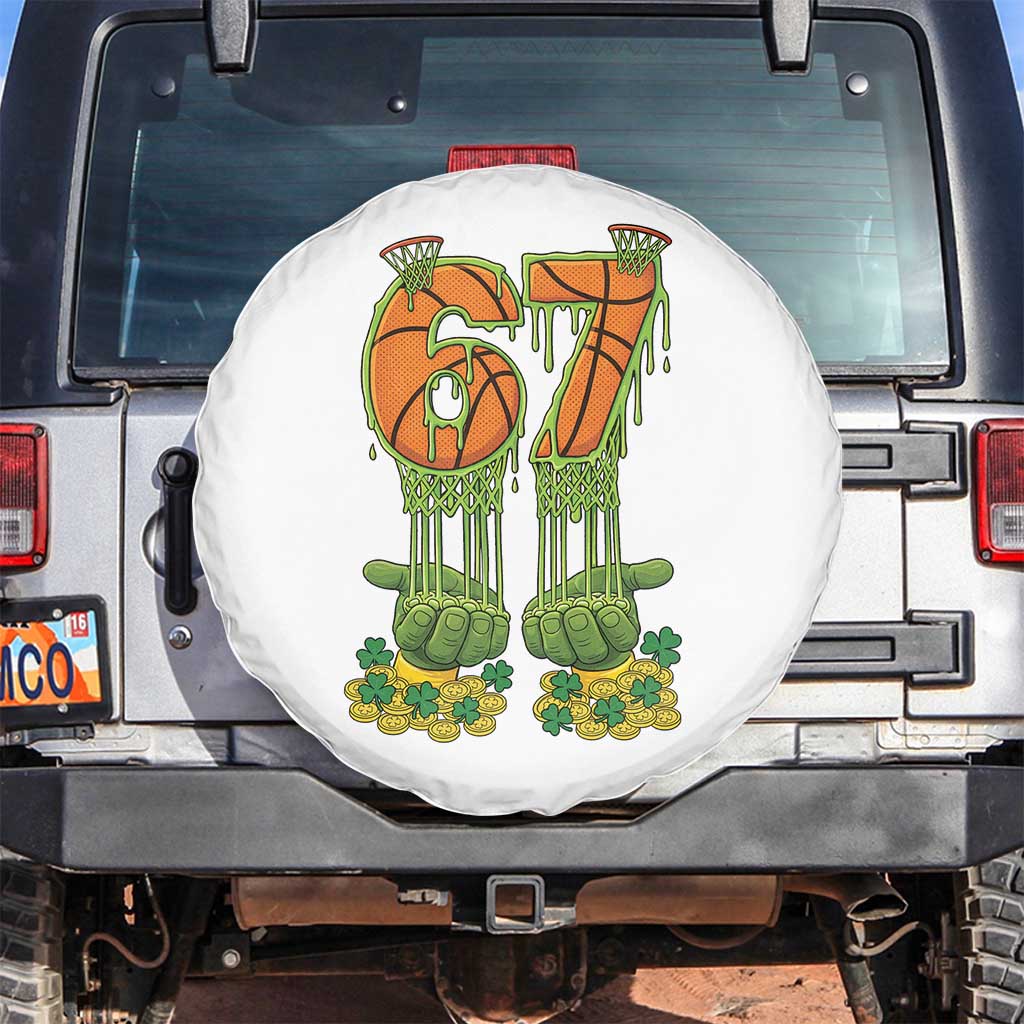 67 Basketball St Patricks Day Spare Tire Cover Funny Six Seven Gen Alpha Meme Drip TS14 No hole White Print Your Wear