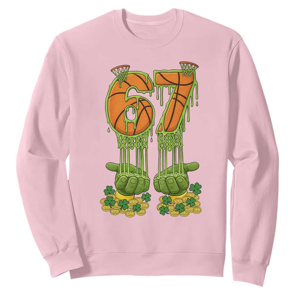 67 Basketball St Patricks Day Sweatshirt Funny Six Seven Gen Alpha Meme Drip TS14 Light Pink Print Your Wear