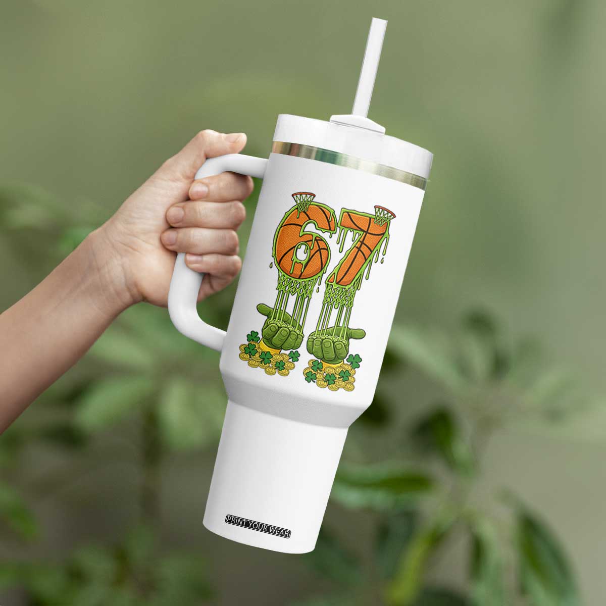 67 Basketball St Patricks Day Tumbler With Handle Funny Six Seven Gen Alpha Meme Drip TS14 Print Your Wear