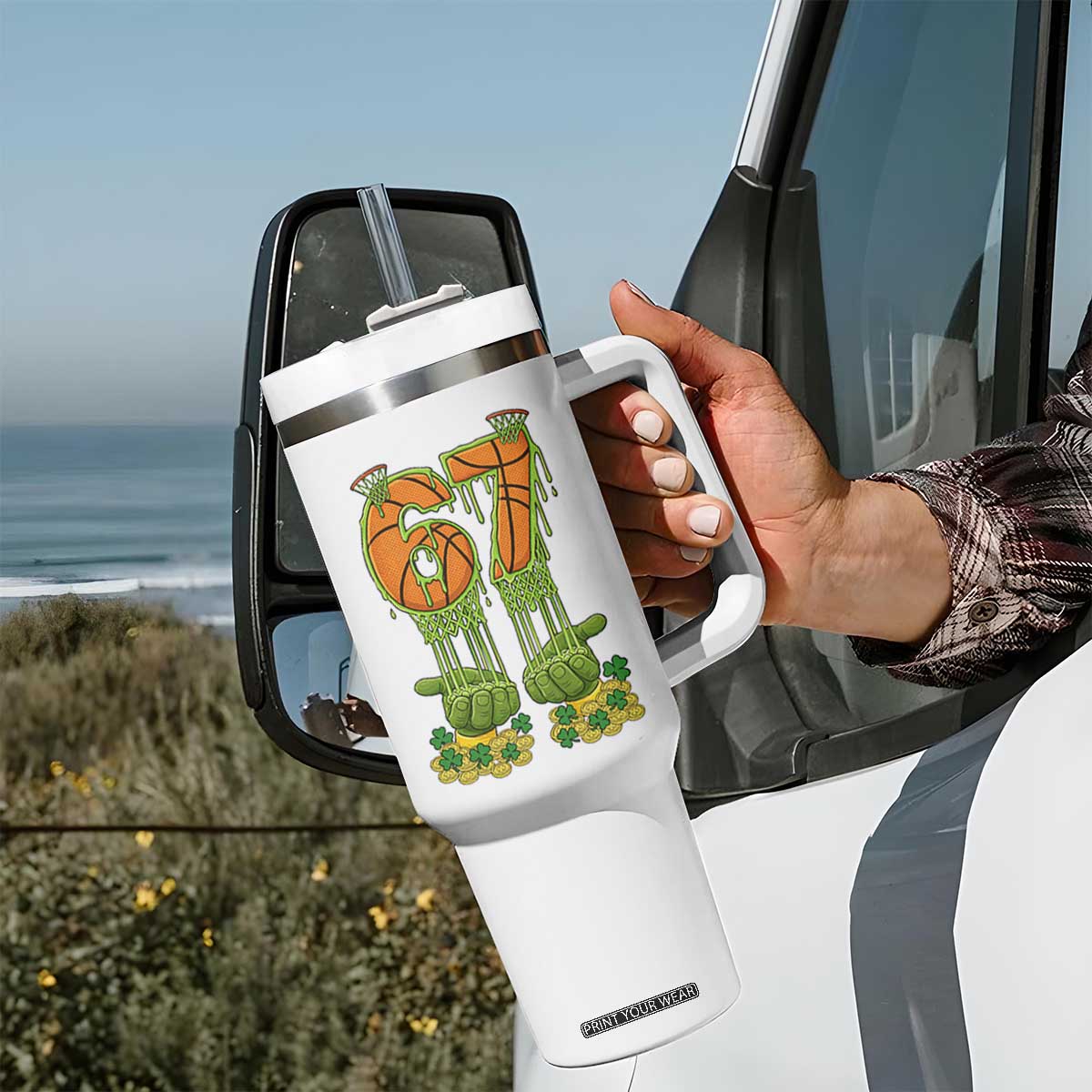 67 Basketball St Patricks Day Tumbler With Handle Funny Six Seven Gen Alpha Meme Drip TS14 Print Your Wear