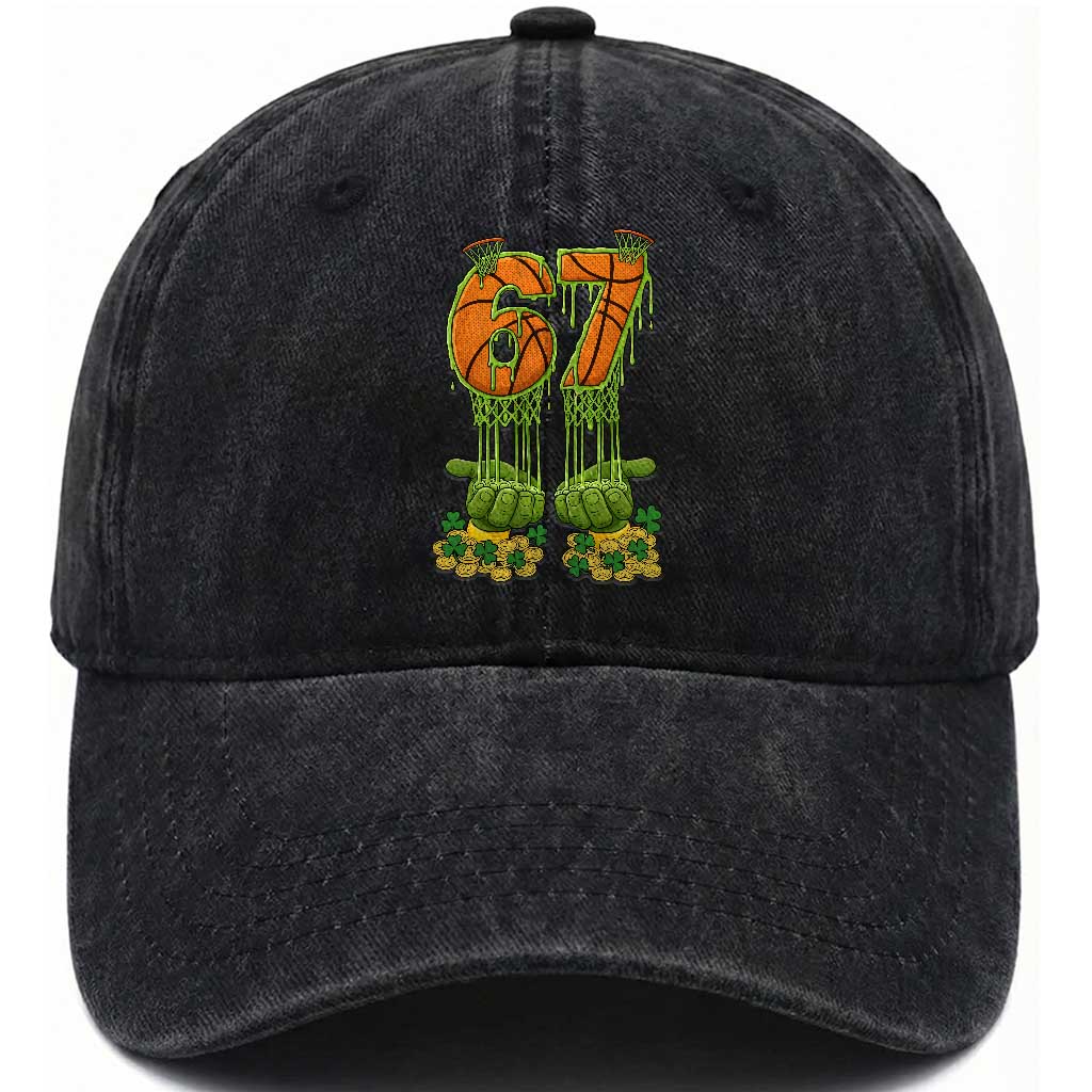 67 Basketball St Patricks Day Washed Cotton Baseball Cap Funny Six Seven Gen Alpha Meme Drip TS14 Washed Cap Universal Fit Black Print Your Wear