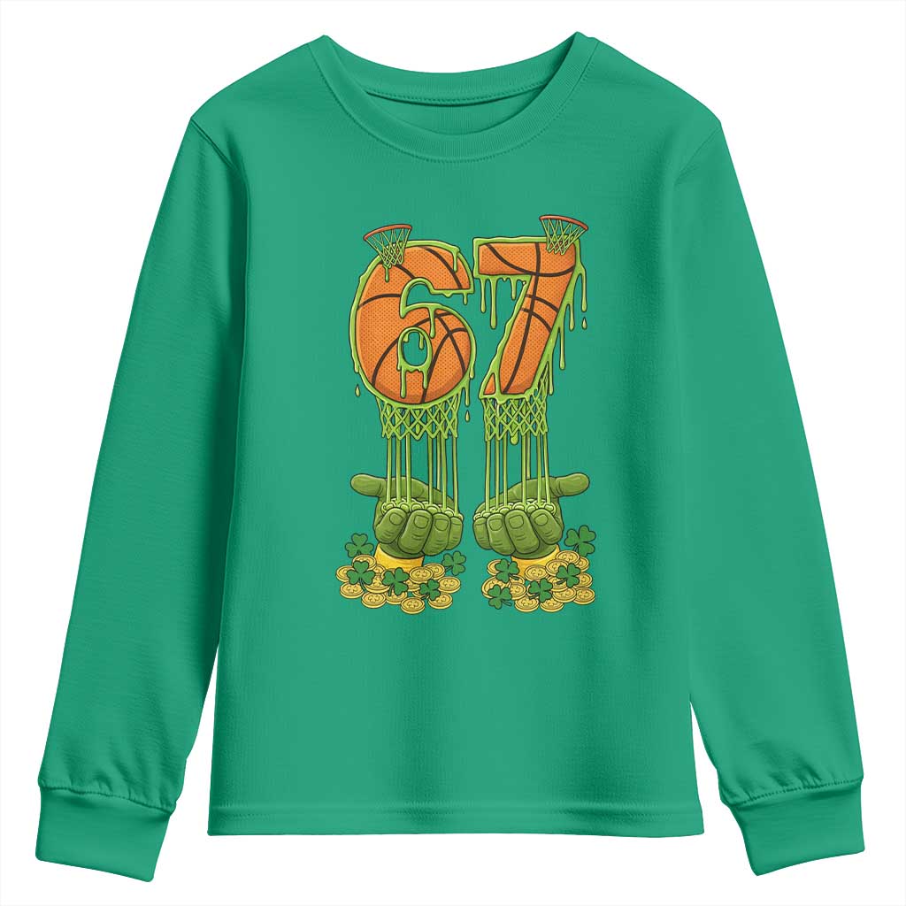 67 Basketball St Patricks Day Youth Sweatshirt Funny Six Seven Gen Alpha Meme Drip TS14 Irish Green Print Your Wear