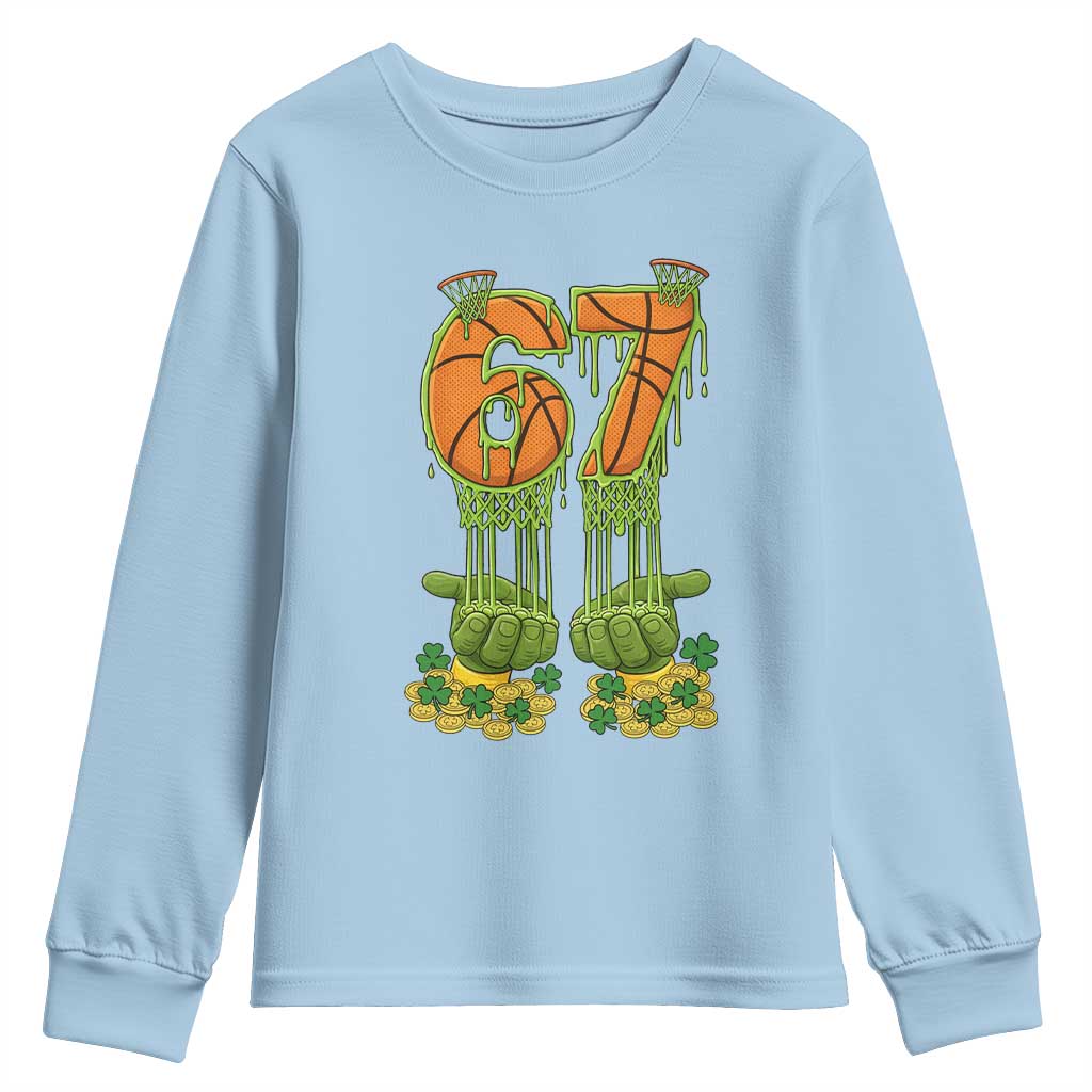 67 Basketball St Patricks Day Youth Sweatshirt Funny Six Seven Gen Alpha Meme Drip TS14 Light Blue Print Your Wear