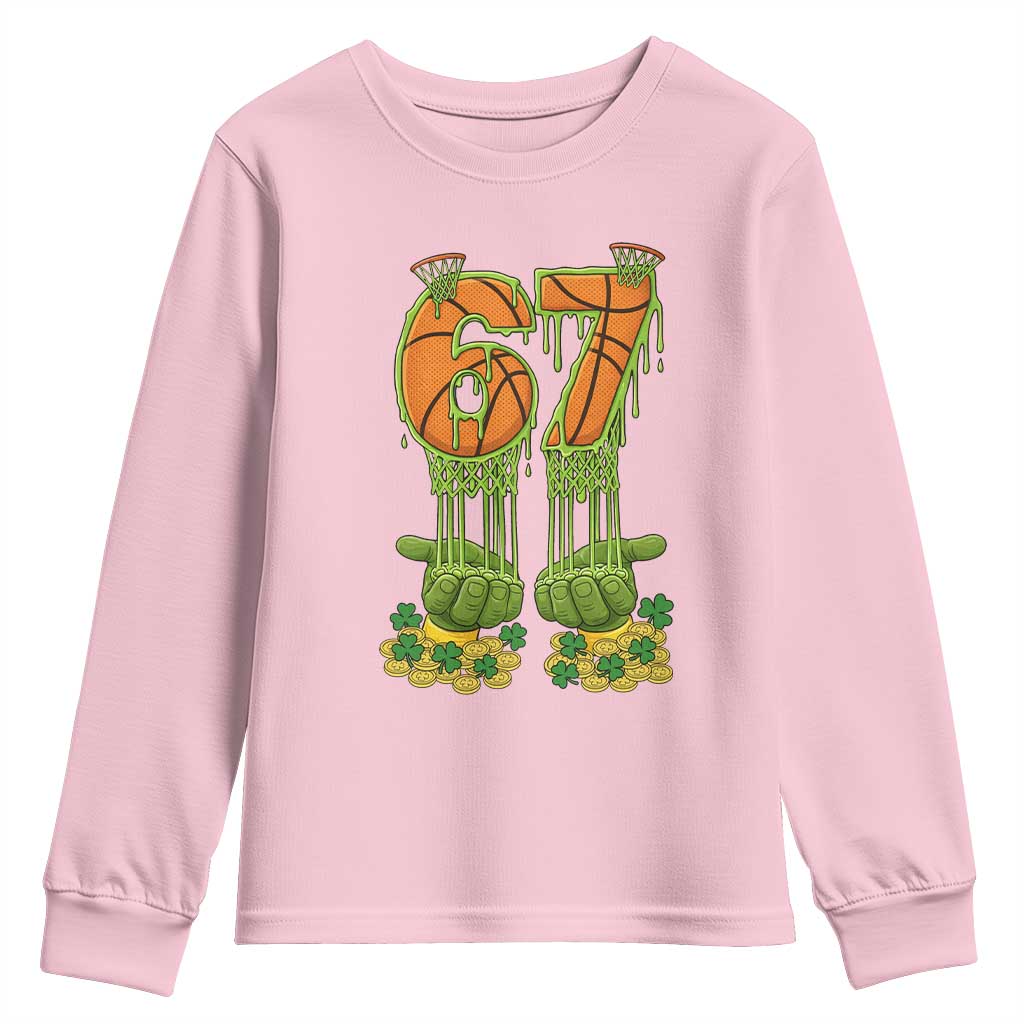 67 Basketball St Patricks Day Youth Sweatshirt Funny Six Seven Gen Alpha Meme Drip TS14 Light Pink Print Your Wear