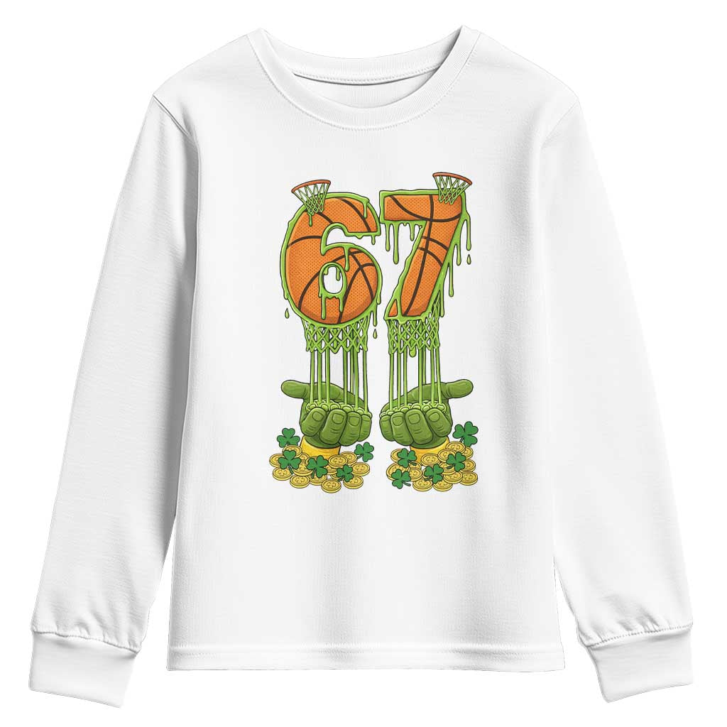 67 Basketball St Patricks Day Youth Sweatshirt Funny Six Seven Gen Alpha Meme Drip TS14 White Print Your Wear