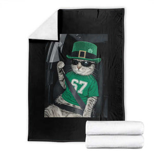 67 Cat St Patricks Day Throw Blanket Funny Cat Driver Leprechaun Meme TS14 Black Print Your Wear