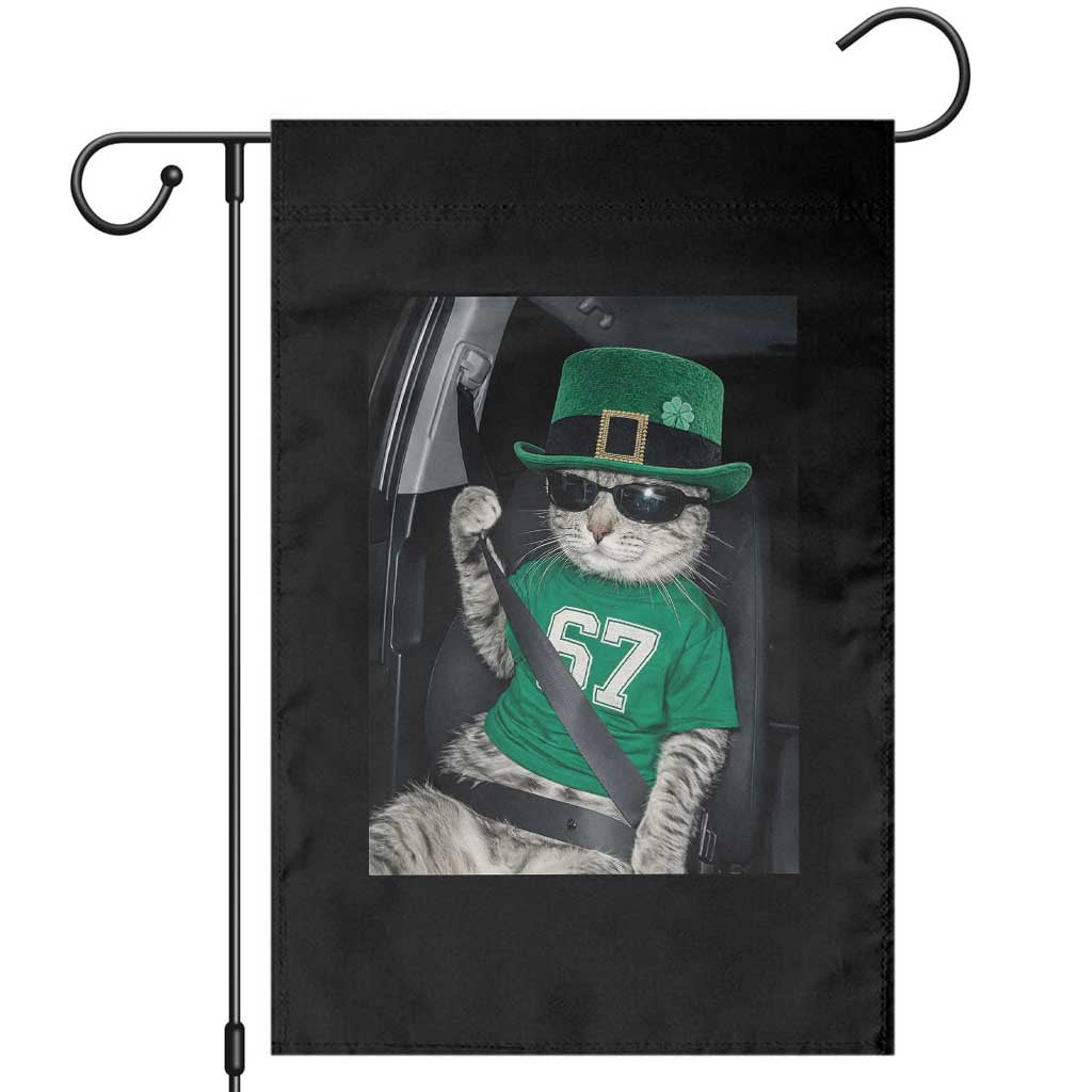 67 Cat St Patricks Day Garden Flag Funny Cat Driver Leprechaun Meme TS14 Black Print Your Wear