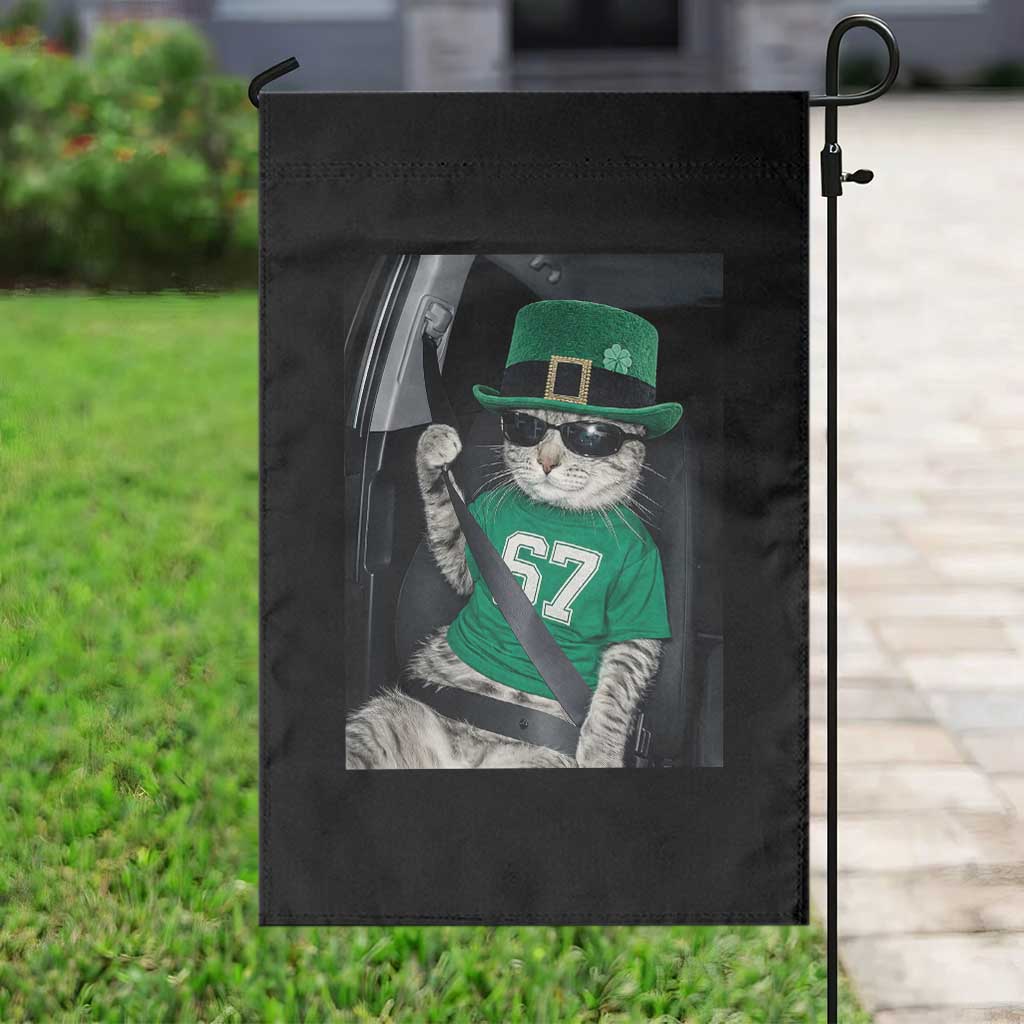 67 Cat St Patricks Day Garden Flag Funny Cat Driver Leprechaun Meme TS14 Print Your Wear