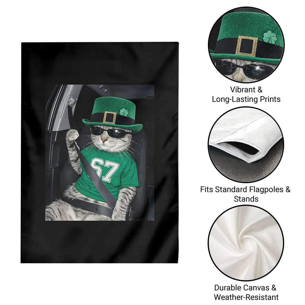 67 Cat St Patricks Day Garden Flag Funny Cat Driver Leprechaun Meme TS14 Print Your Wear