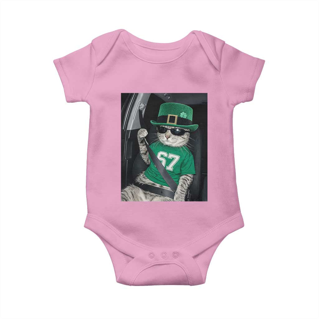 67 Cat St Patricks Day Baby Onesie Funny Cat Driver Leprechaun Meme TS14 Light Pink Print Your Wear
