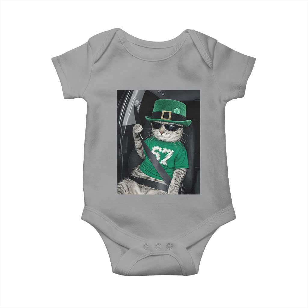 67 Cat St Patricks Day Baby Onesie Funny Cat Driver Leprechaun Meme TS14 Sport Gray Print Your Wear