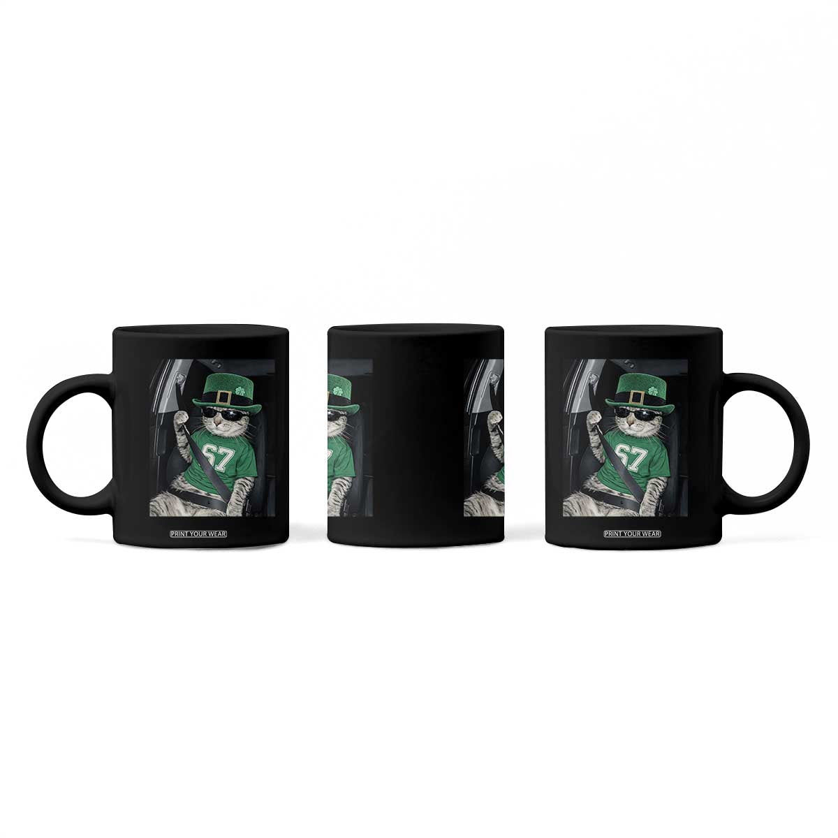 67 Cat St Patricks Day Coffee Mug Funny Cat Driver Leprechaun Meme TS14 Print Your Wear