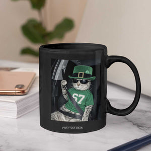 67 Cat St Patricks Day Coffee Mug Funny Cat Driver Leprechaun Meme TS14 Print Your Wear