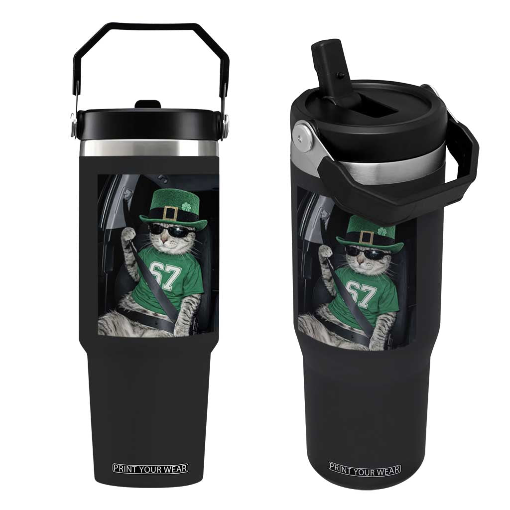 67 Cat St Patricks Day Flip Straw Tumbler Funny Cat Driver Leprechaun Meme TS14 One Size: 30 oz Black Print Your Wear