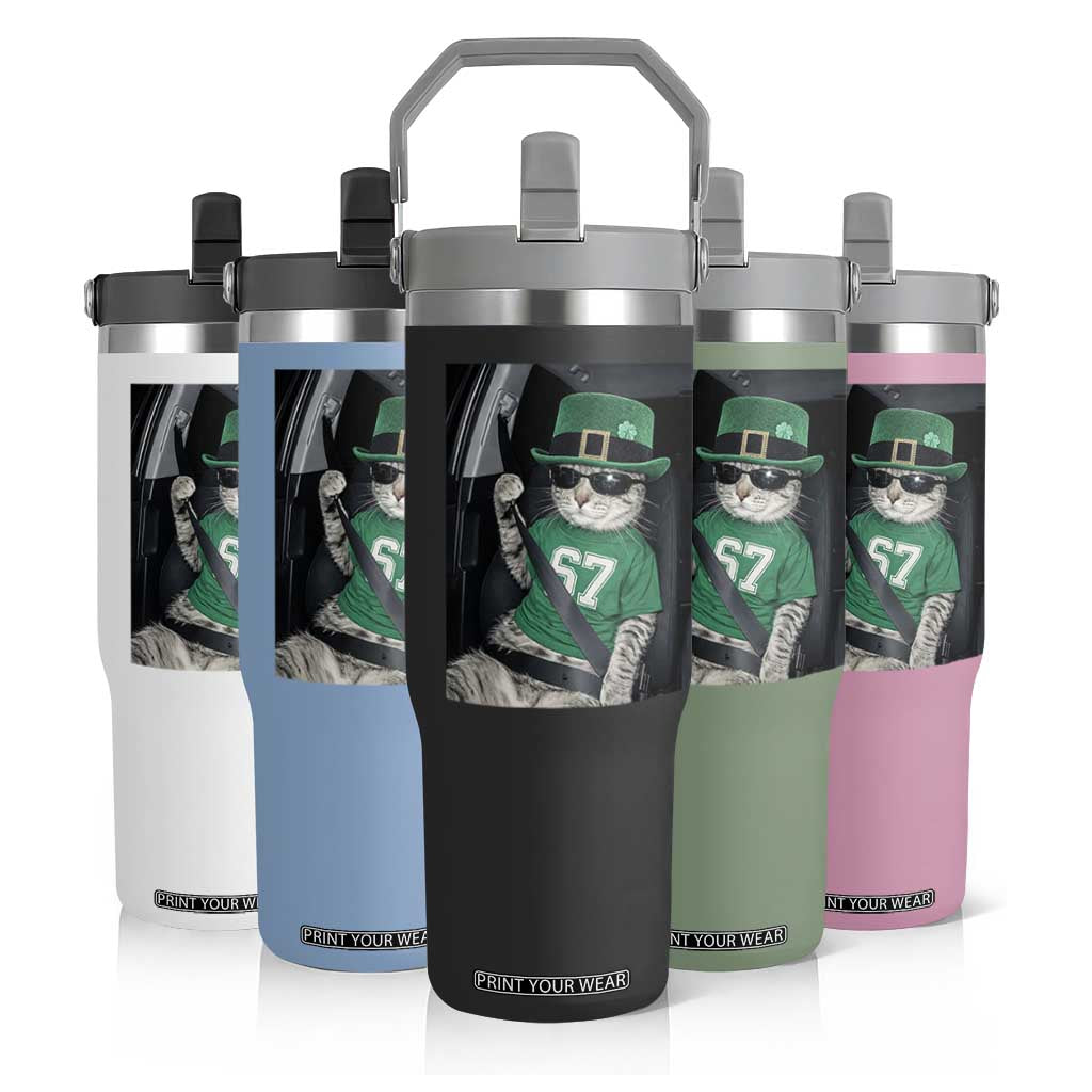 67 Cat St Patricks Day Flip Straw Tumbler Funny Cat Driver Leprechaun Meme TS14 Print Your Wear
