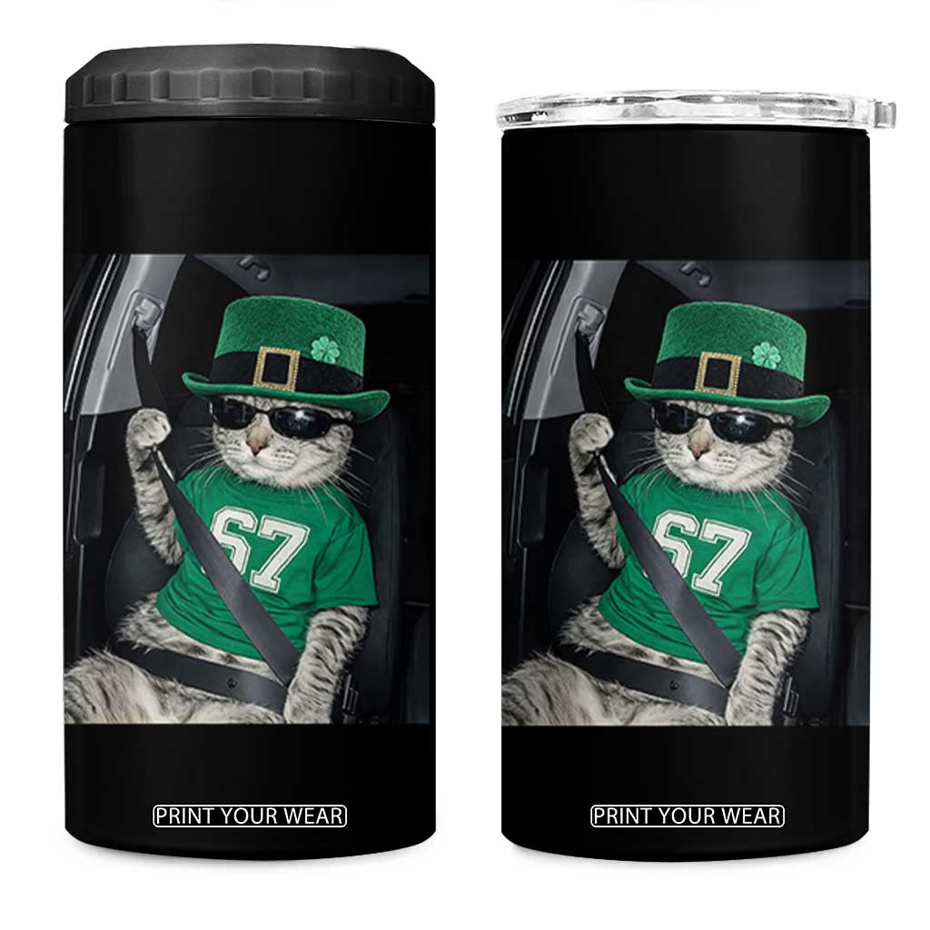 67 Cat St Patricks Day 4 in 1 Can Cooler Tumbler Funny Cat Driver Leprechaun Meme TS14 One Size: 16 oz Black Print Your Wear