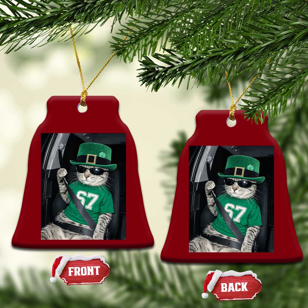 67 Cat St Patricks Day Ceramic Ornament Funny Cat Driver Leprechaun Meme TS14 Print Your Wear