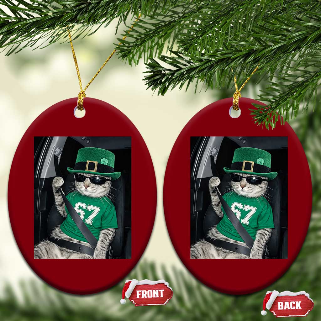 67 Cat St Patricks Day Ceramic Ornament Funny Cat Driver Leprechaun Meme TS14 Print Your Wear