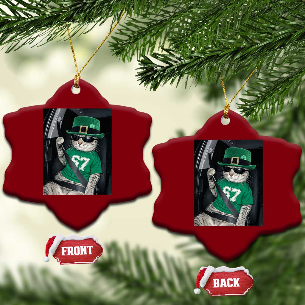 67 Cat St Patricks Day Ceramic Ornament Funny Cat Driver Leprechaun Meme TS14 Print Your Wear