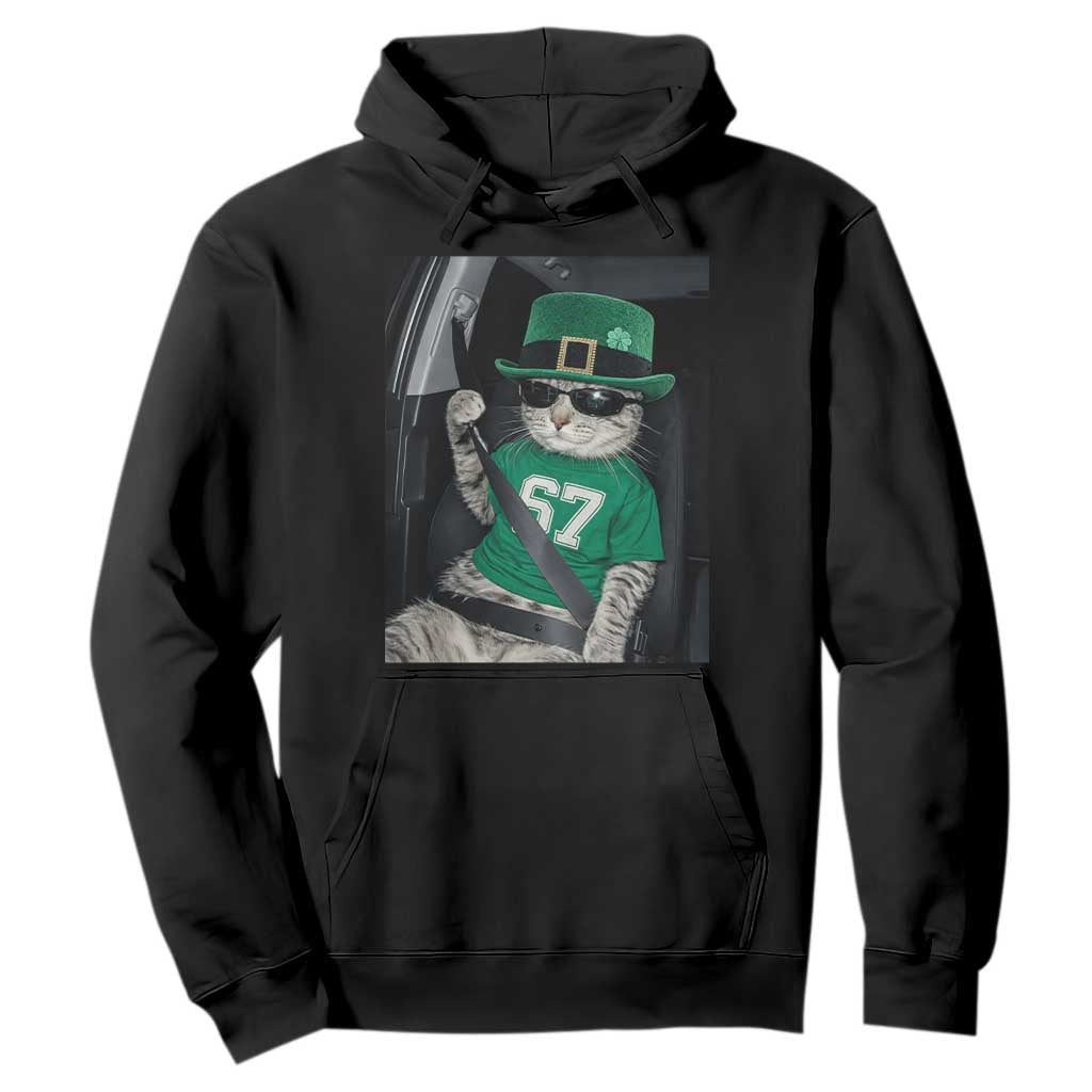67 Cat St Patricks Day Hoodie Funny Cat Driver Leprechaun Meme TS14 Black Print Your Wear