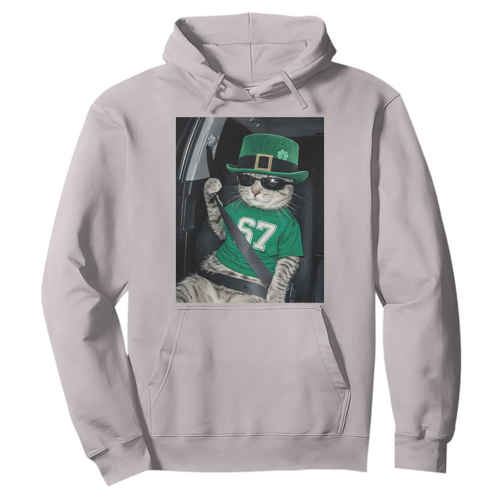 67 Cat St Patricks Day Hoodie Funny Cat Driver Leprechaun Meme TS14 Ice Gray Print Your Wear