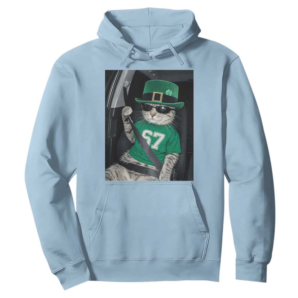 67 Cat St Patricks Day Hoodie Funny Cat Driver Leprechaun Meme TS14 Light Blue Print Your Wear