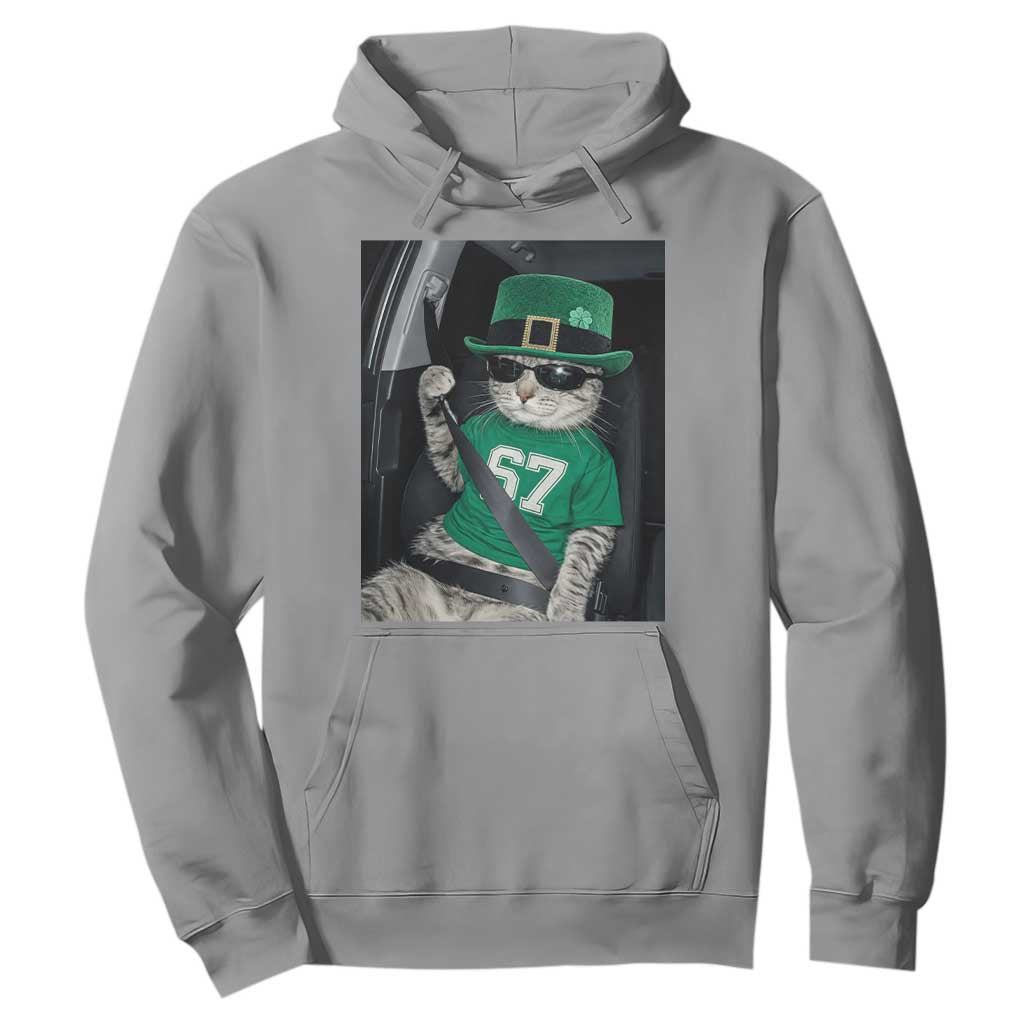 67 Cat St Patricks Day Hoodie Funny Cat Driver Leprechaun Meme TS14 Sport Gray Print Your Wear
