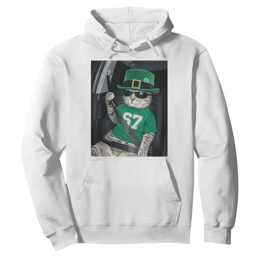 67 Cat St Patricks Day Hoodie Funny Cat Driver Leprechaun Meme TS14 White Print Your Wear