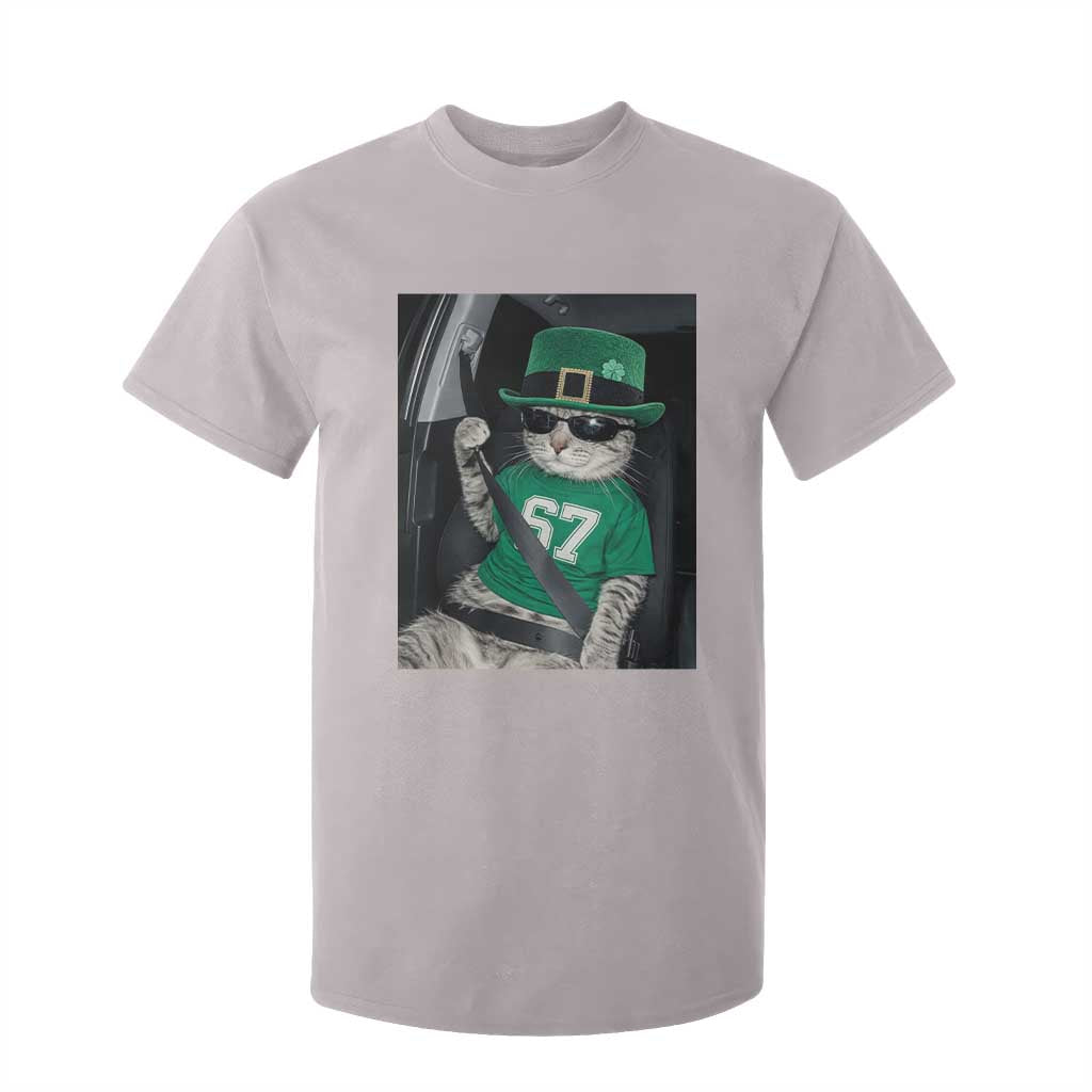67 Cat St Patricks Day T Shirt For Kid Funny Cat Driver Leprechaun Meme TS14 Ice Gray Print Your Wear
