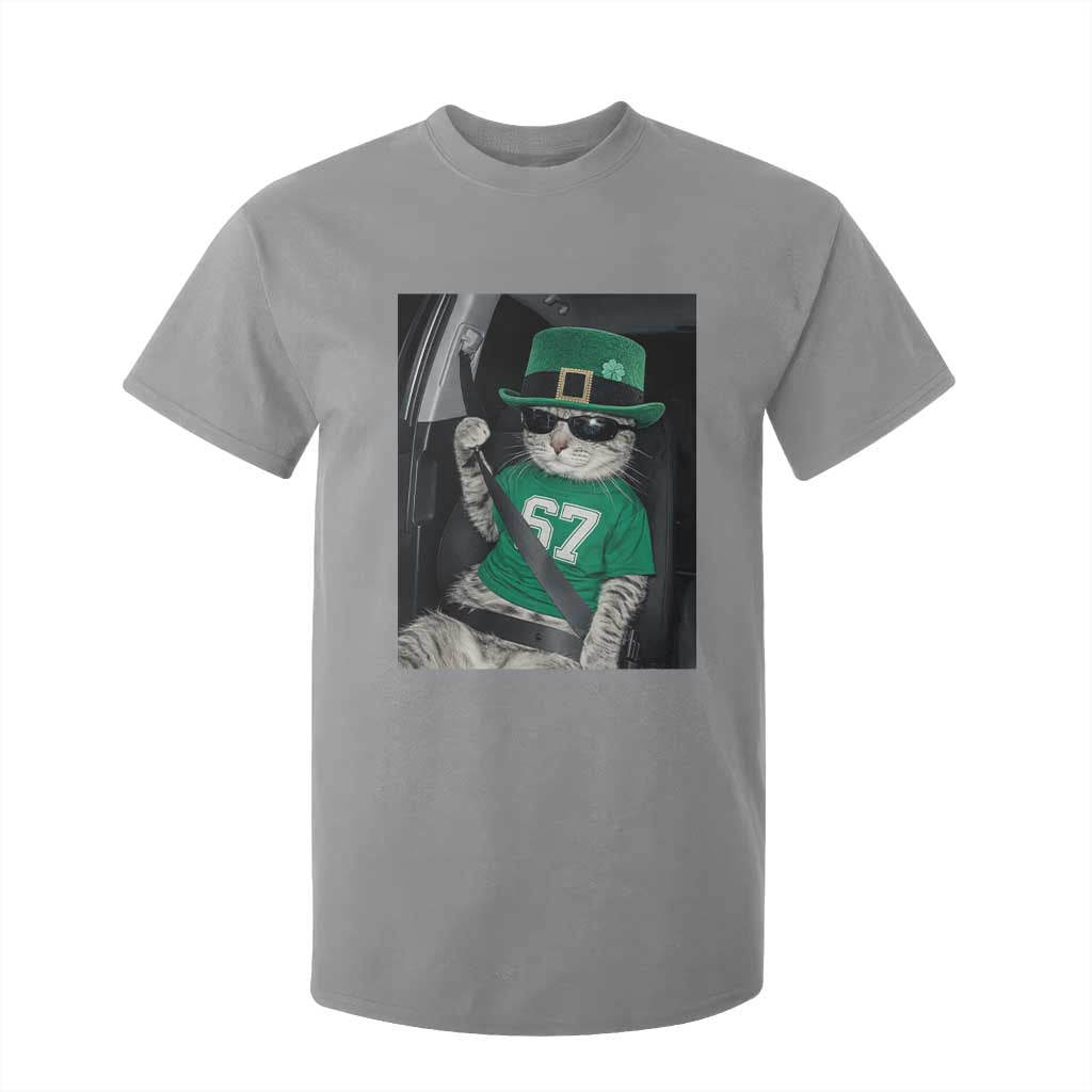 67 Cat St Patricks Day T Shirt For Kid Funny Cat Driver Leprechaun Meme TS14 Sport Gray Print Your Wear