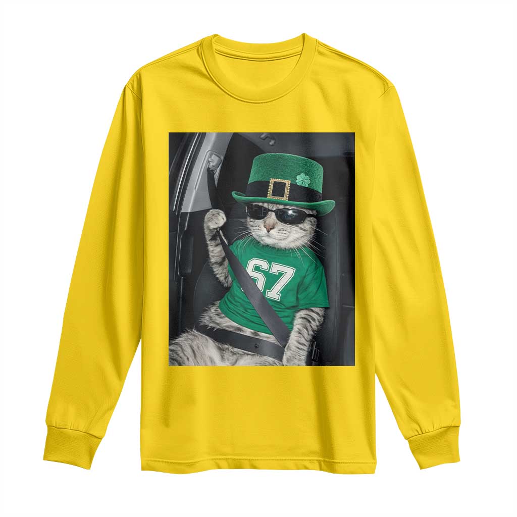 67 Cat St Patricks Day Long Sleeve Shirt Funny Cat Driver Leprechaun Meme TS14 Daisy Print Your Wear