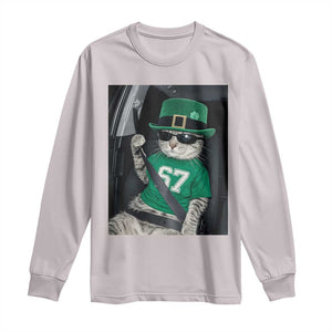 67 Cat St Patricks Day Long Sleeve Shirt Funny Cat Driver Leprechaun Meme TS14 Ice Gray Print Your Wear
