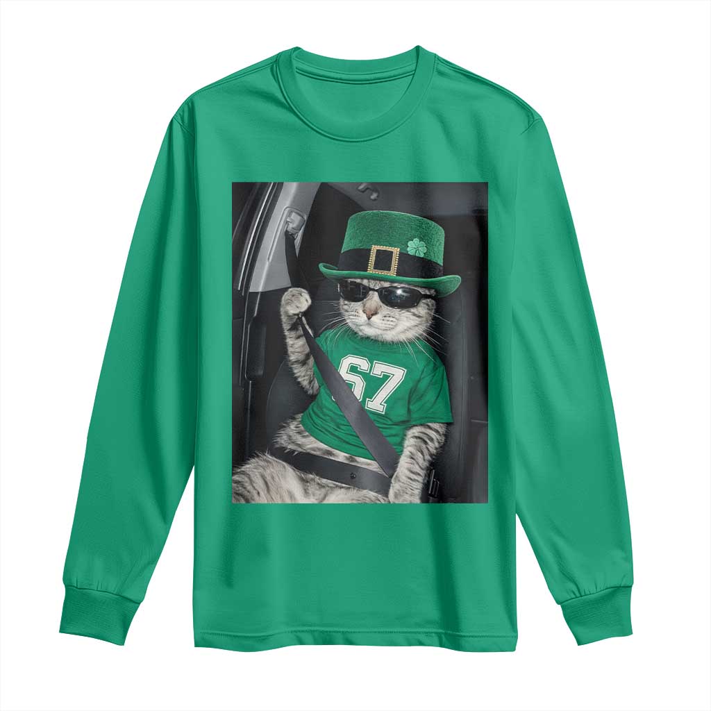 67 Cat St Patricks Day Long Sleeve Shirt Funny Cat Driver Leprechaun Meme TS14 Irish Green Print Your Wear