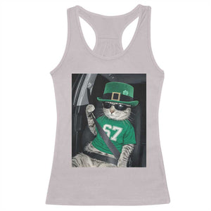 67 Cat St Patricks Day Racerback Tank Top Funny Cat Driver Leprechaun Meme TS14 Ice Gray Print Your Wear