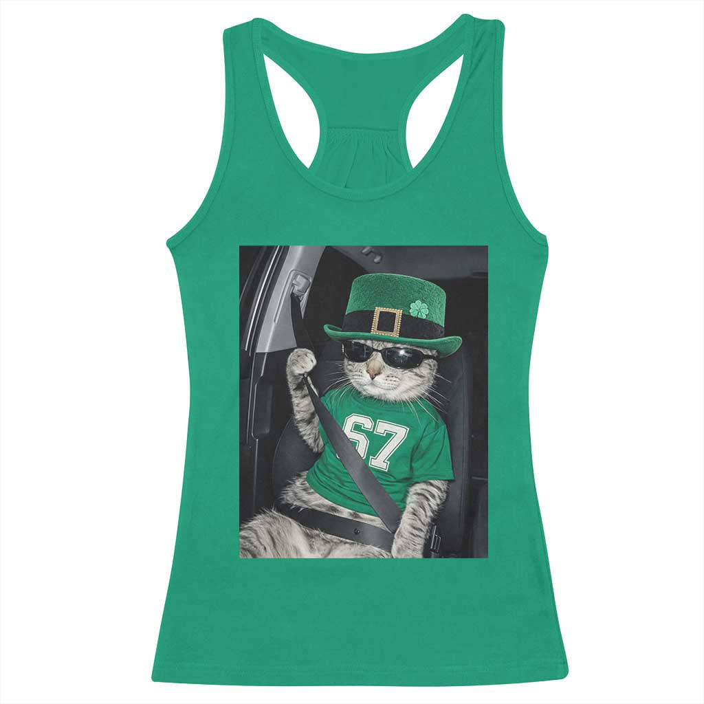 67 Cat St Patricks Day Racerback Tank Top Funny Cat Driver Leprechaun Meme TS14 Irish Green Print Your Wear