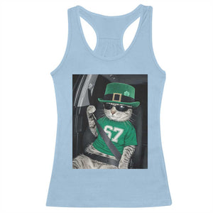 67 Cat St Patricks Day Racerback Tank Top Funny Cat Driver Leprechaun Meme TS14 Light Blue Print Your Wear