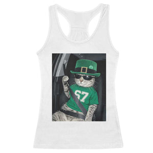 67 Cat St Patricks Day Racerback Tank Top Funny Cat Driver Leprechaun Meme TS14 White Print Your Wear