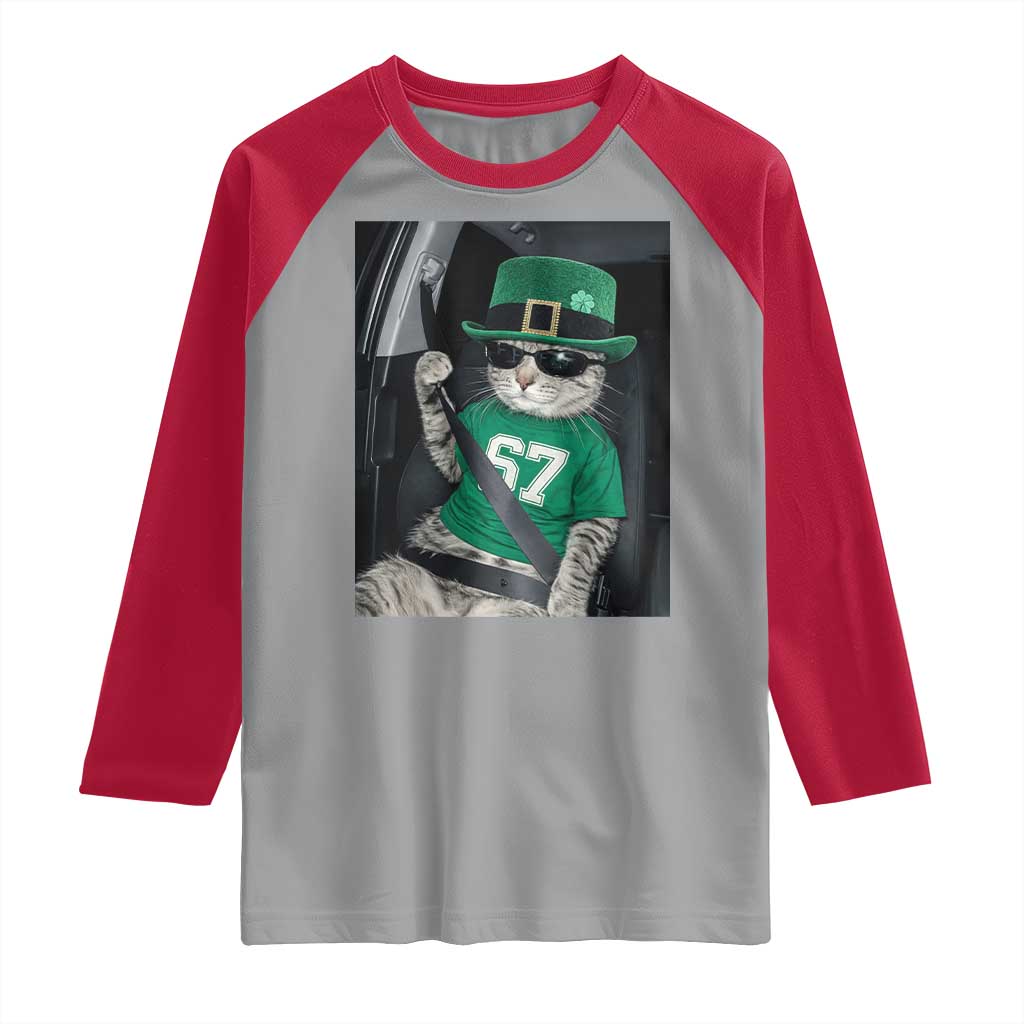 67 Cat St Patricks Day Raglan Shirt Funny Cat Driver Leprechaun Meme TS14 Sport Gray Red Print Your Wear