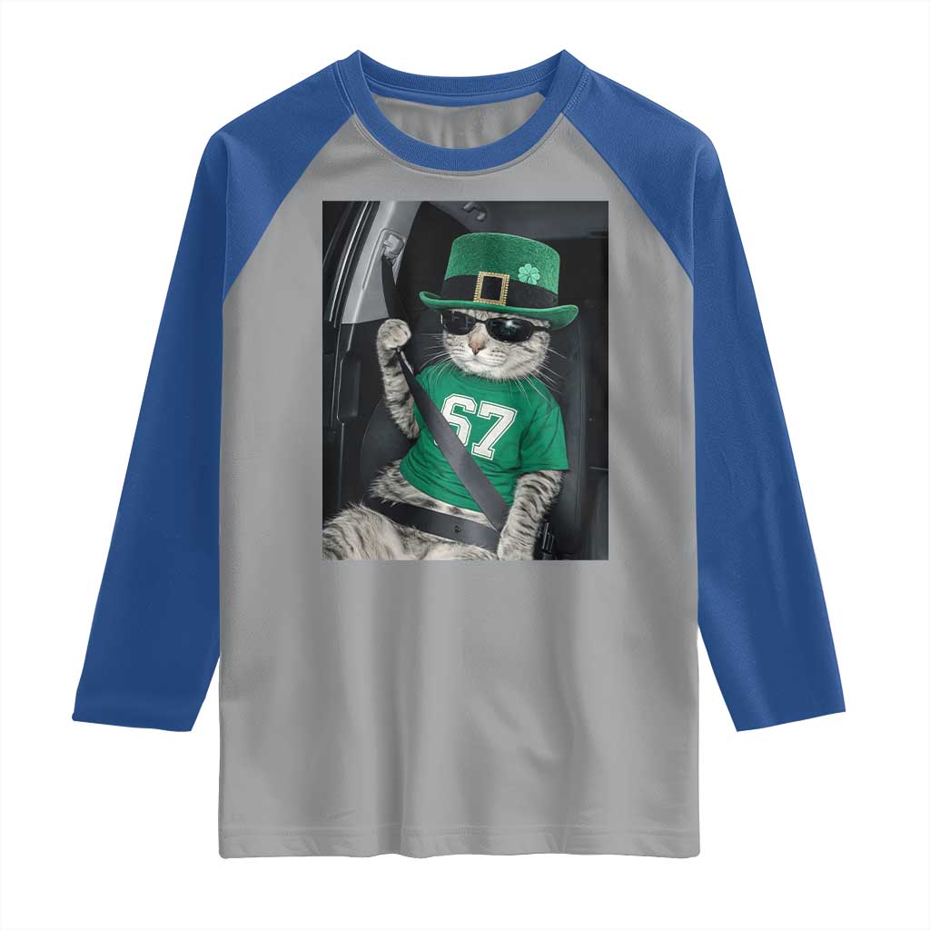 67 Cat St Patricks Day Raglan Shirt Funny Cat Driver Leprechaun Meme TS14 Sport Gray Royal Print Your Wear
