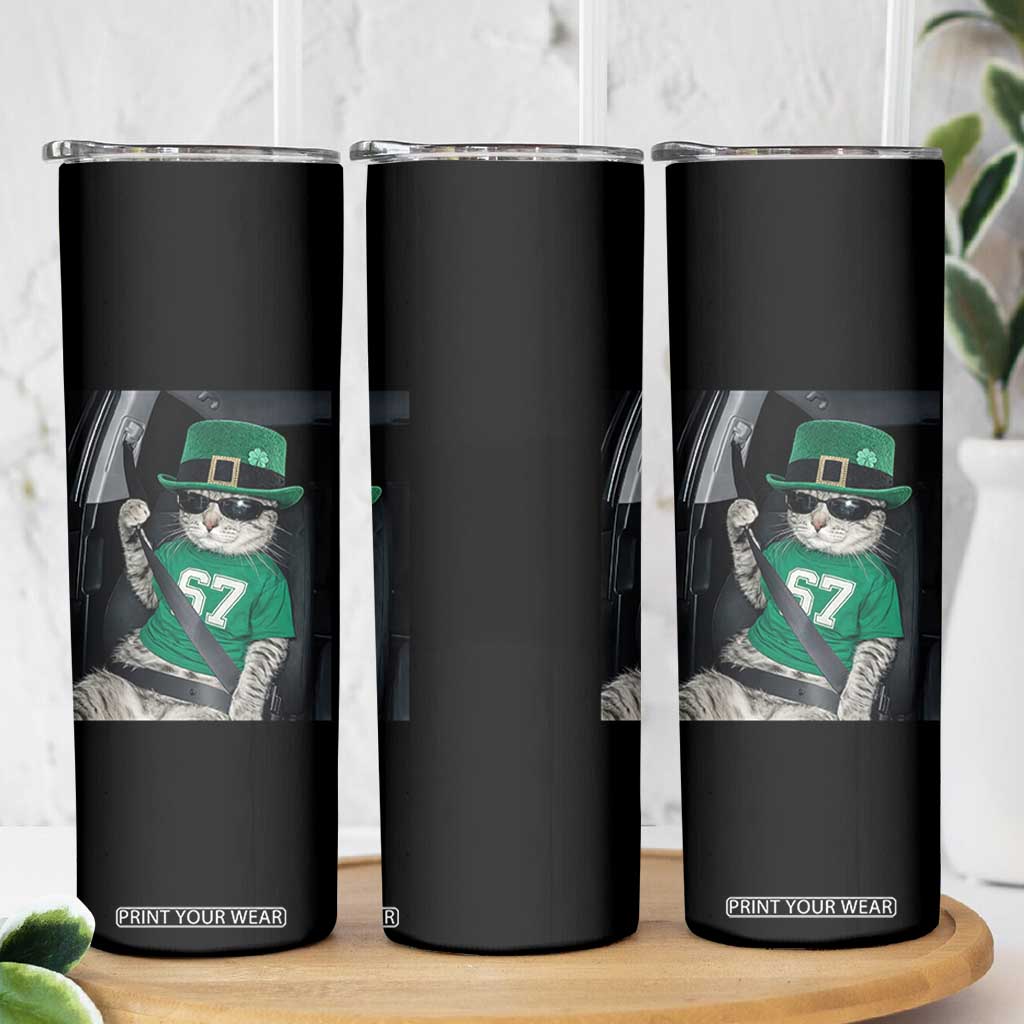 67 Cat St Patricks Day Skinny Tumbler Funny Cat Driver Leprechaun Meme TS14 Print Your Wear