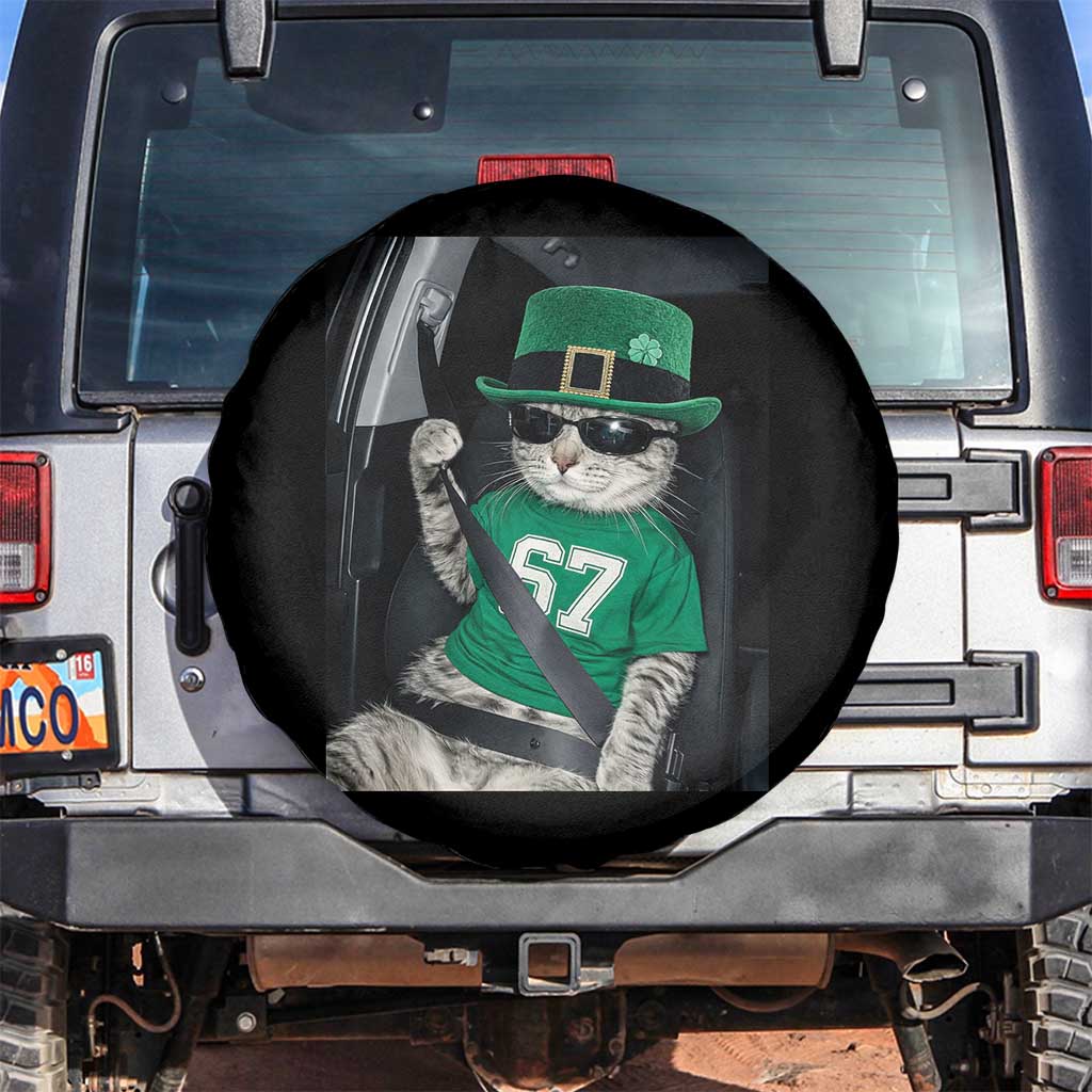 67 Cat St Patricks Day Spare Tire Cover Funny Cat Driver Leprechaun Meme TS14 No hole Black Print Your Wear