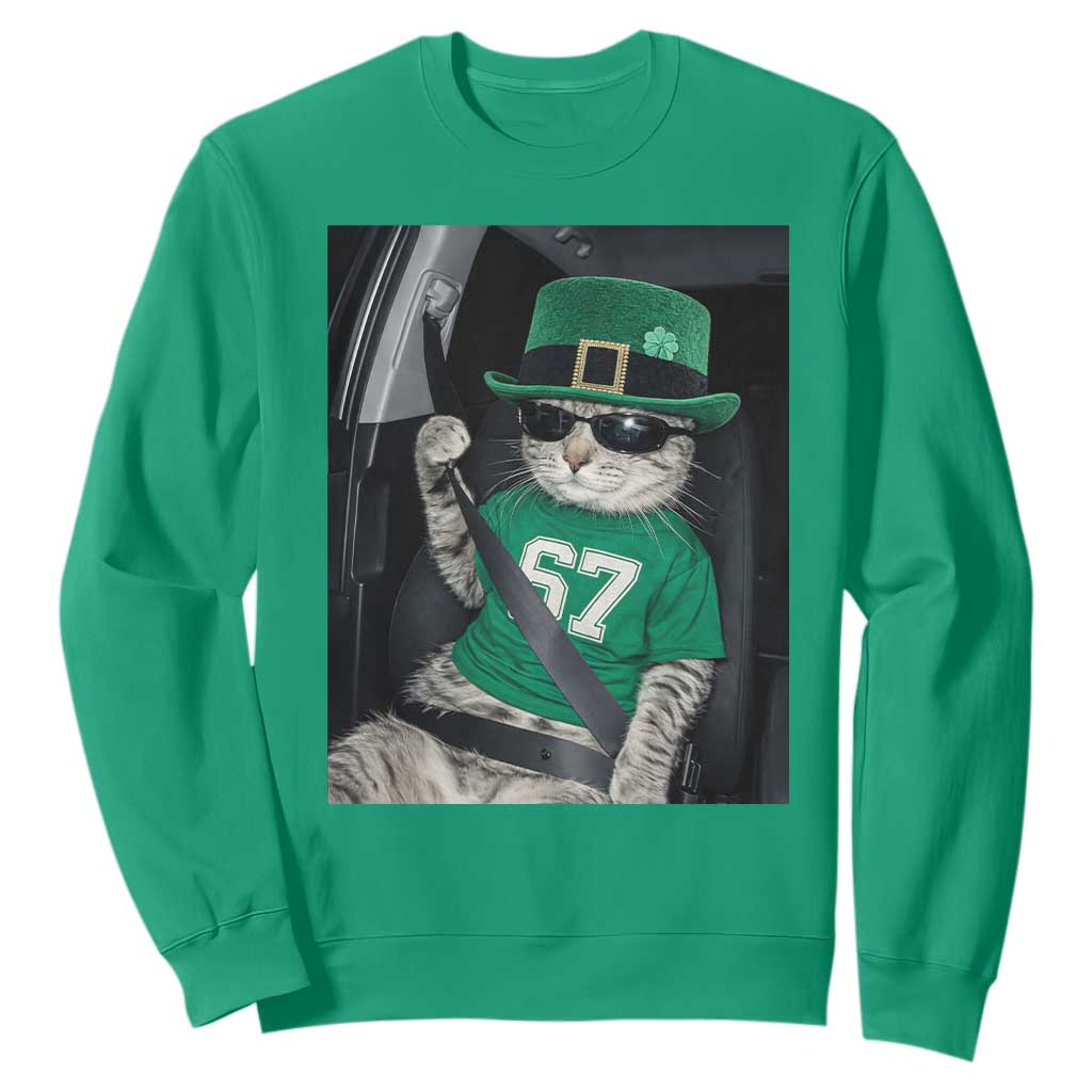 67 Cat St Patricks Day Sweatshirt Funny Cat Driver Leprechaun Meme TS14 Irish Green Print Your Wear