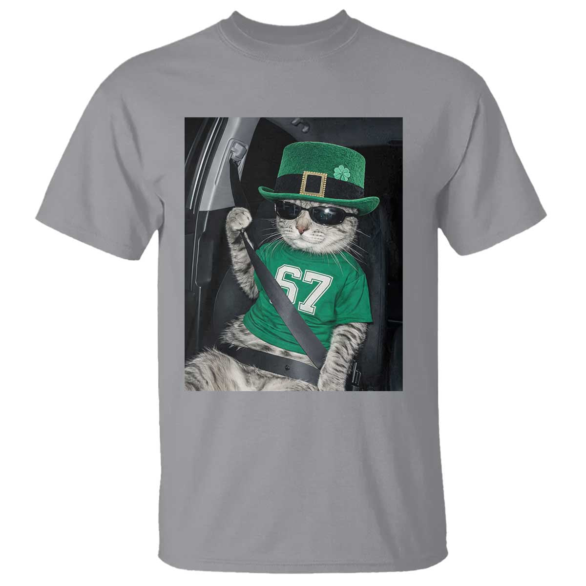 67 Cat St Patricks Day T Shirt Funny Cat Driver Leprechaun Meme TS14 Sport Gray Print Your Wear