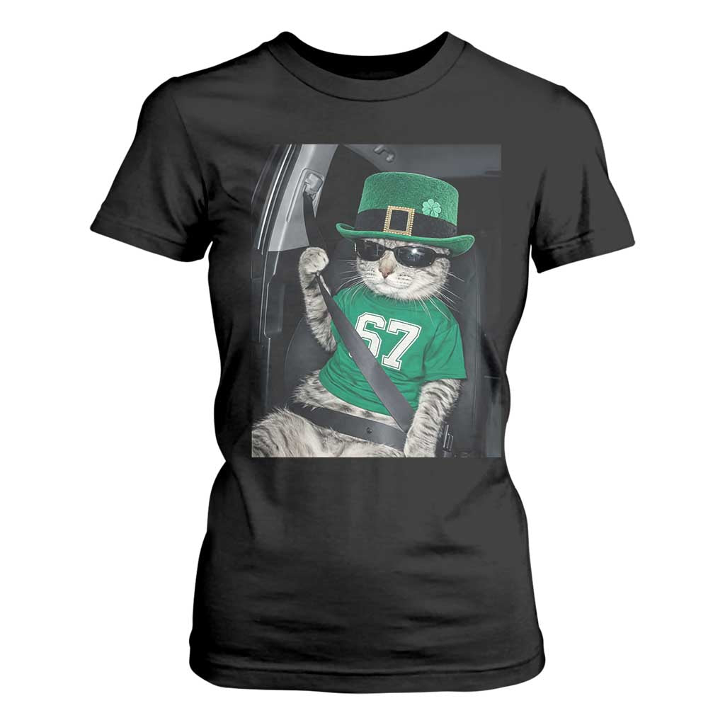 67 Cat St Patricks Day T Shirt For Women Funny Cat Driver Leprechaun Meme TS14 Black Print Your Wear