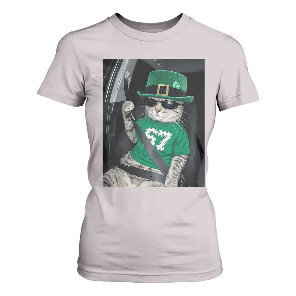 67 Cat St Patricks Day T Shirt For Women Funny Cat Driver Leprechaun Meme TS14 Ice Gray Print Your Wear