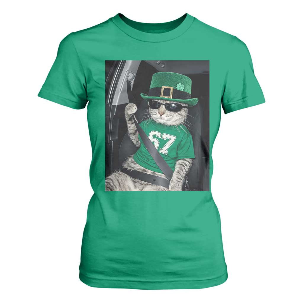 67 Cat St Patricks Day T Shirt For Women Funny Cat Driver Leprechaun Meme TS14 Irish Green Print Your Wear