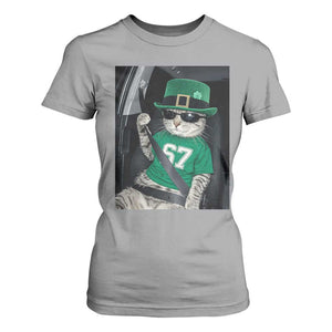 67 Cat St Patricks Day T Shirt For Women Funny Cat Driver Leprechaun Meme TS14 Sport Gray Print Your Wear