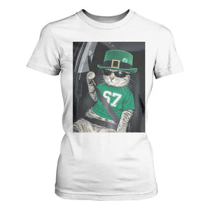 67 Cat St Patricks Day T Shirt For Women Funny Cat Driver Leprechaun Meme TS14 White Print Your Wear