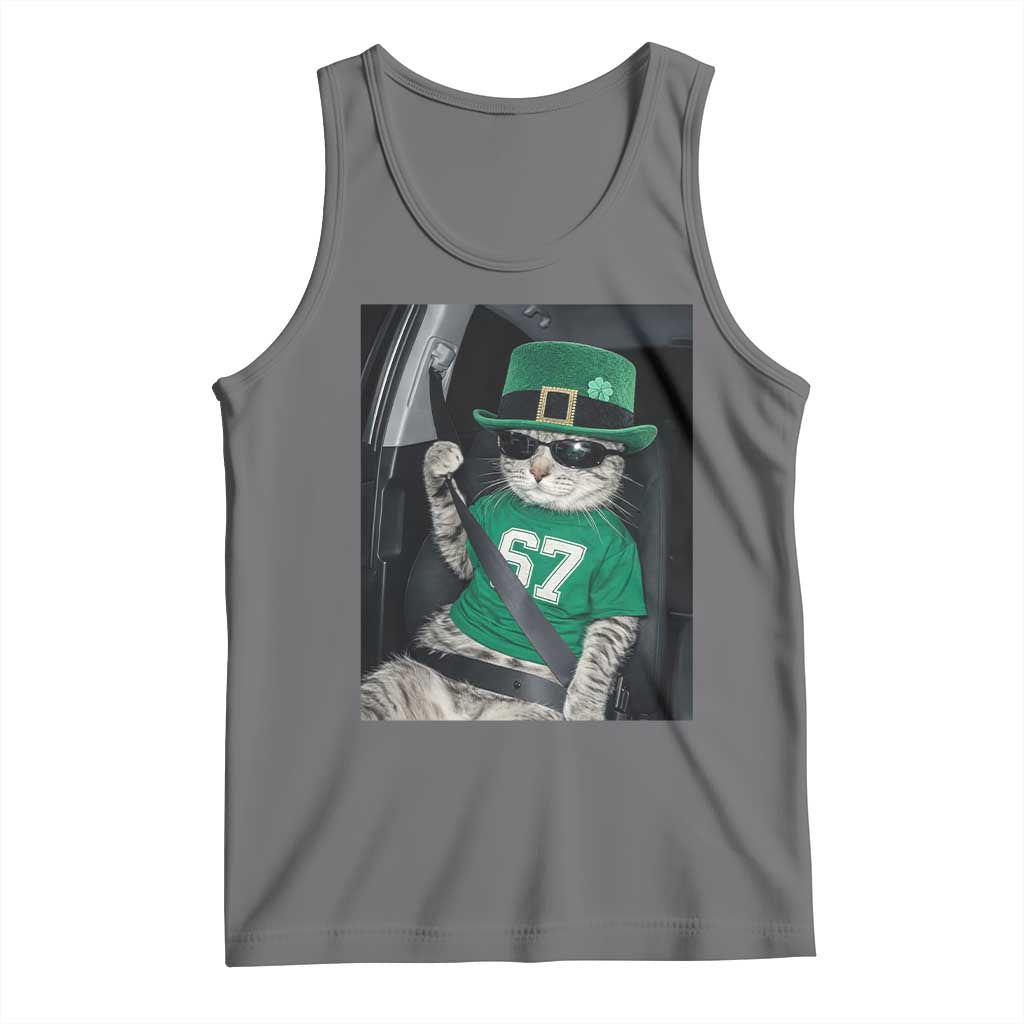 67 Cat St Patricks Day Tank Top Funny Cat Driver Leprechaun Meme TS14 Black Heather Print Your Wear